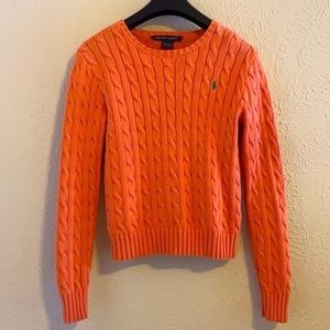 VINTAGE Ralph Lauren POLO Sweater Cotton Orange Cable Knit